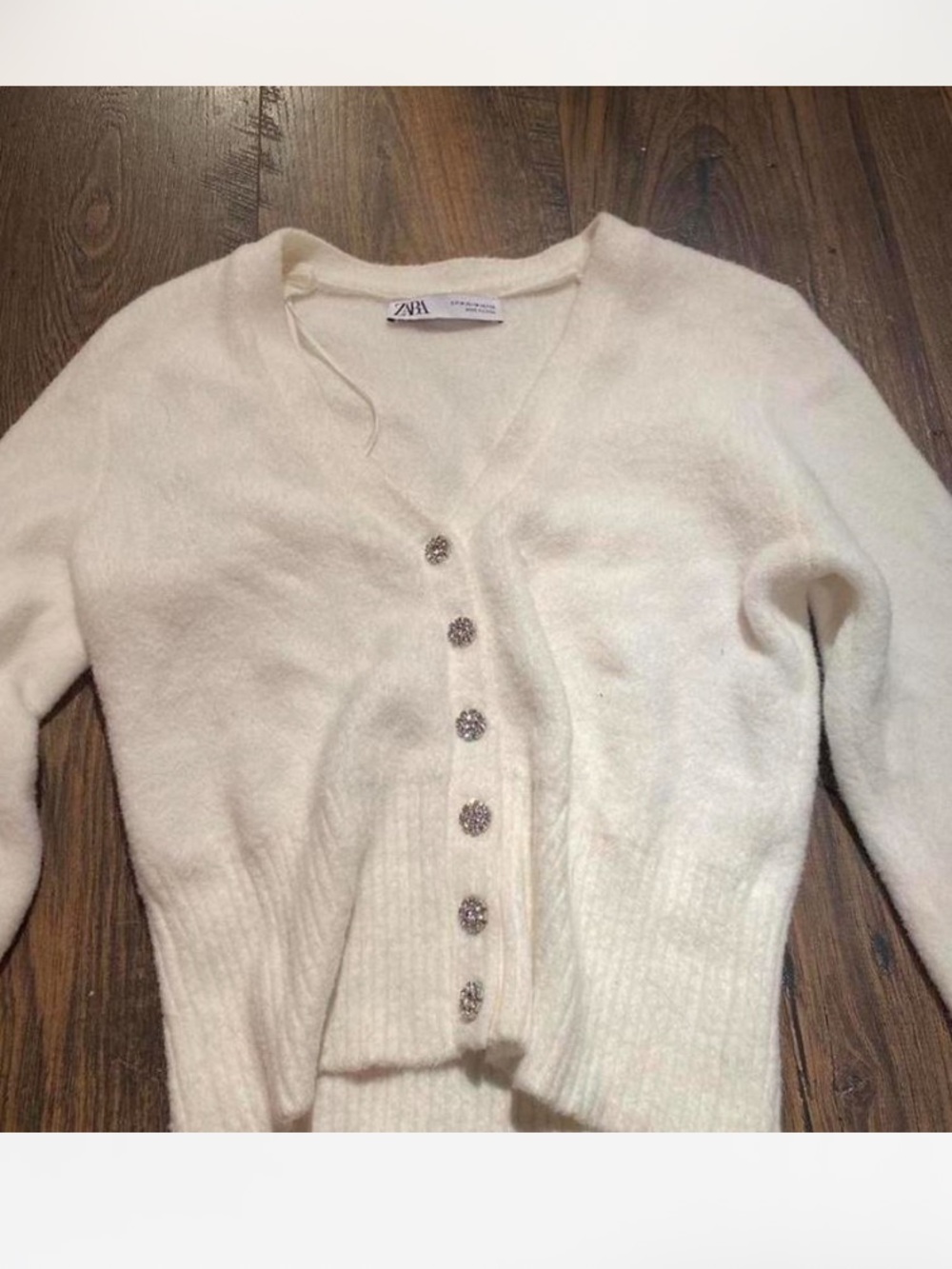 Zara Cream V-Neck Cardigan with Sparkle Buttons
